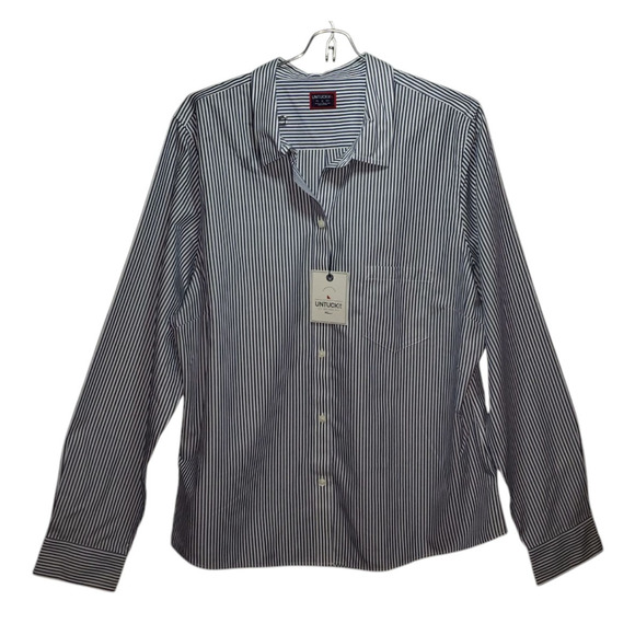 UNTUCKit Marsanne Womens Plus 16 Navy Stripe Cotton Shirt Classic Office Casual - Picture 1 of 6